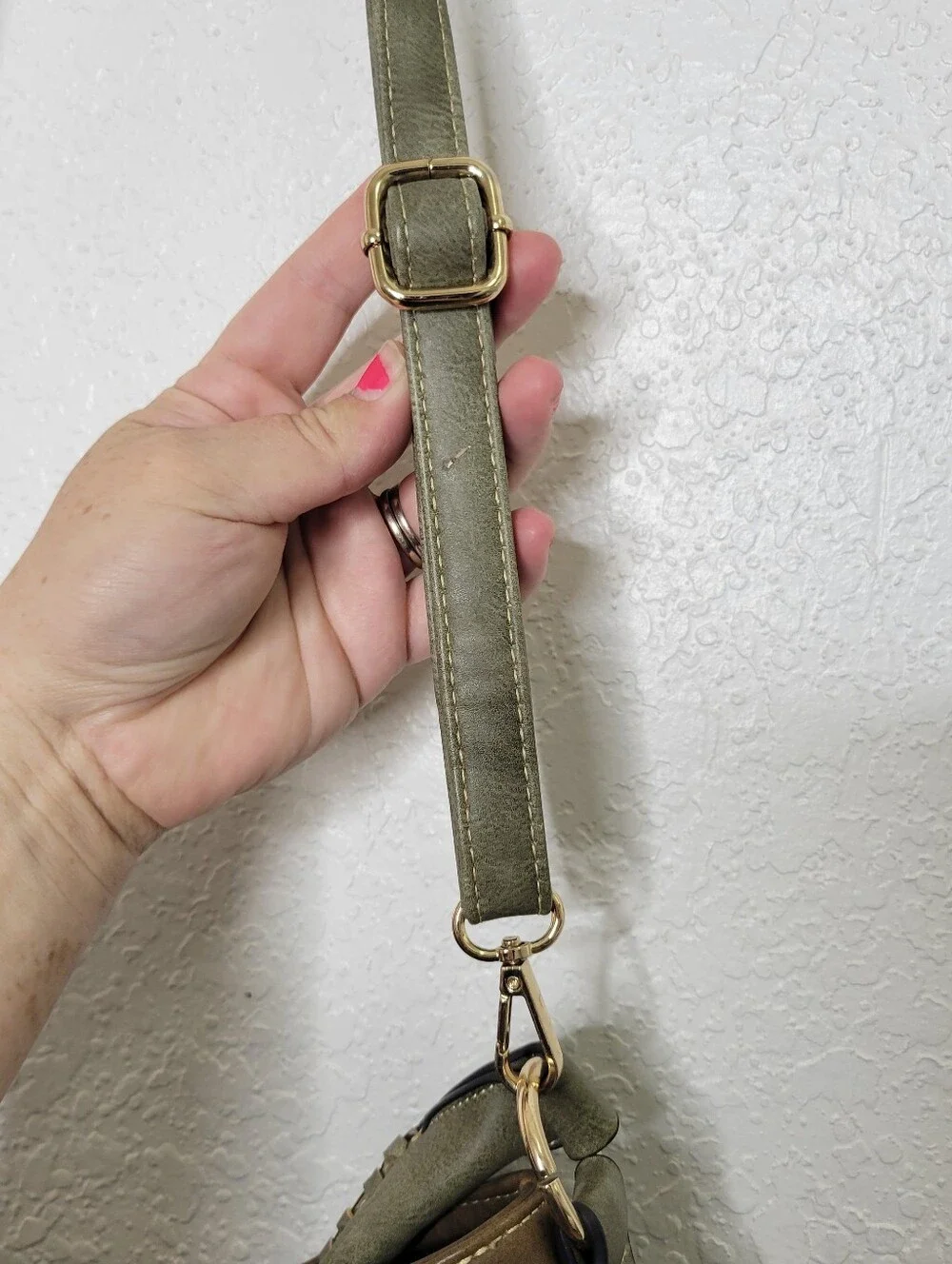 Shomico Leather Fringe Detail Shoulder Bag Crossbody Purse in Brown and Sage